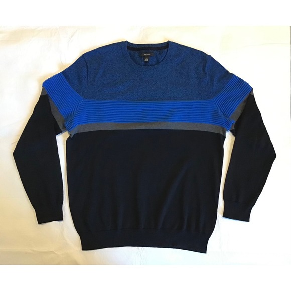Alfani Other - Alfani Mens Colorblock Textured Stripe Cotton Crewneck Sweater Blue Black Large